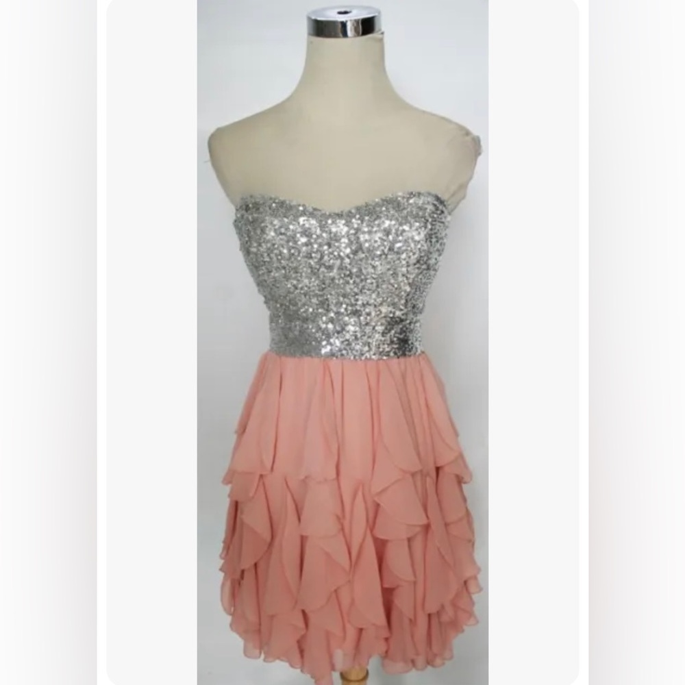 WINDSOR $120 Blush Silver Prom Mini Dress Sequin Graduation S/M